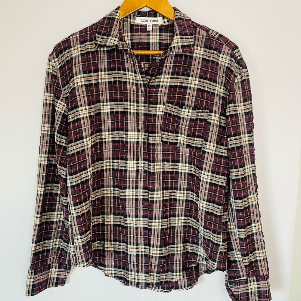 ELIZABETH & JAMES Carine Plaid Shirt Black Cherry - Picture 3 of 10